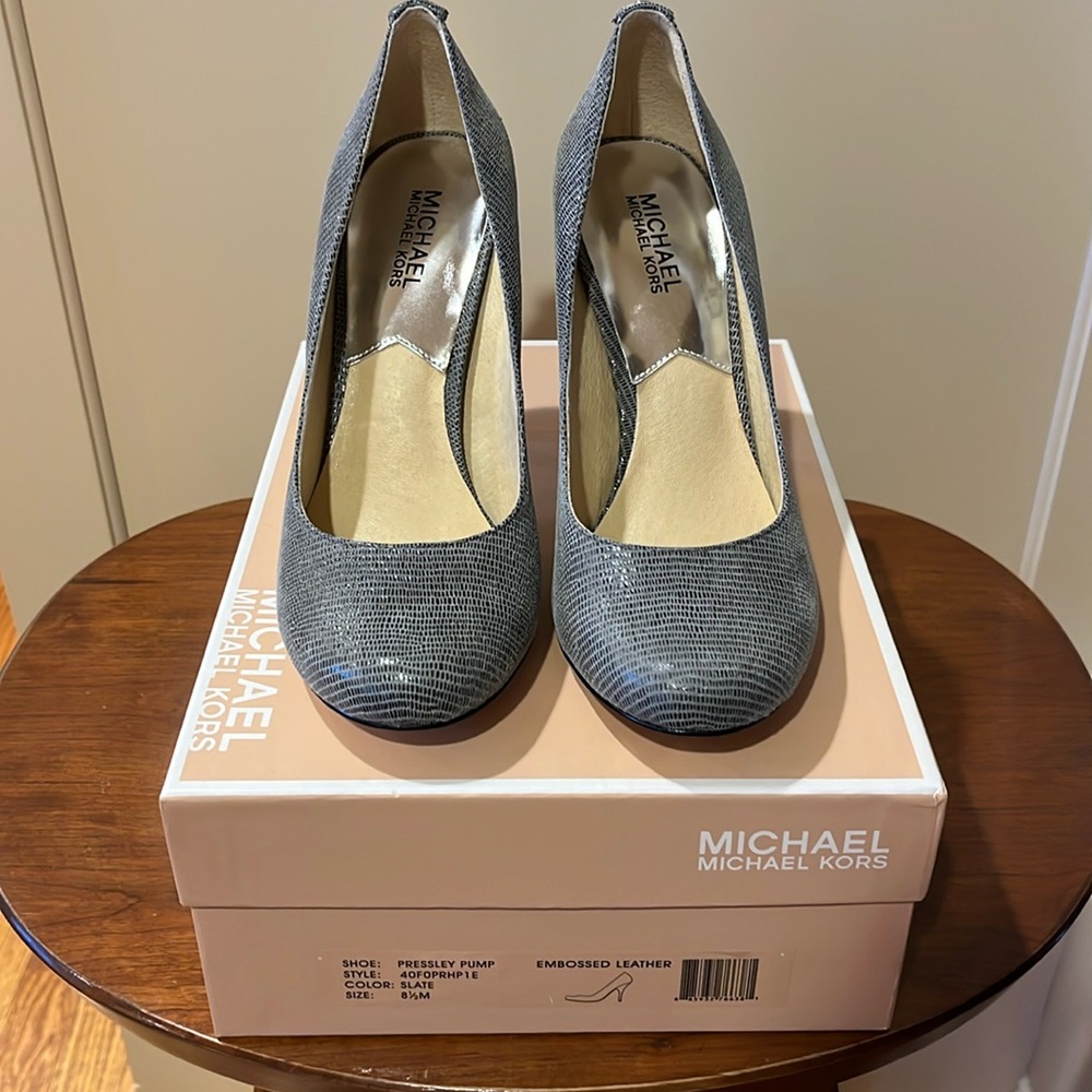 Brand New - Grey Embossed Leather Michael Kors Pressley Heels